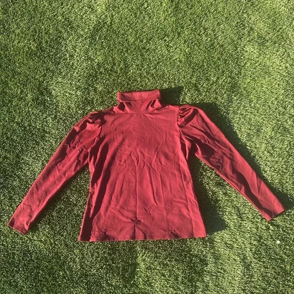 Rachel Parcell Maroon Puff Sleeve Turtleneck, Size M - Picture 1 of 7